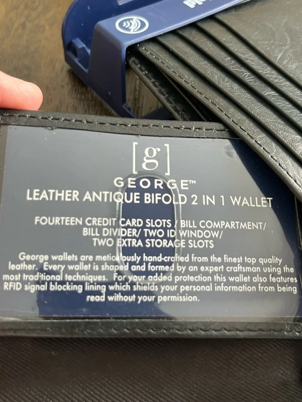 George Men's RFID Protected Leather Billfold 2-in-1 Removable ID Case : Black
